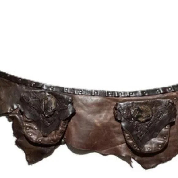 Brown Leather Small Saddle Bag Western Hip Bag Patchwork Riveted Belt Medium - Picture 10 of 10